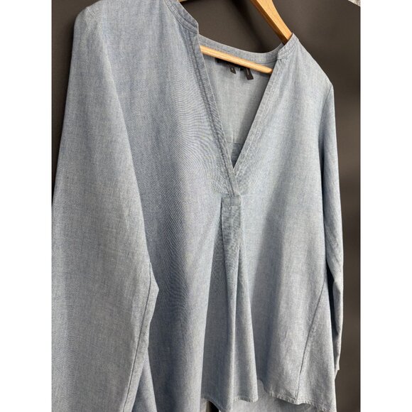 Theory Women's Ofelia Cotton Chambray Split Back Tunic Blouse S Light Blue - Picture 4 of 8